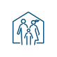 A family posing in front of a house outlined in blue, creating a warm and inviting atmosphere.